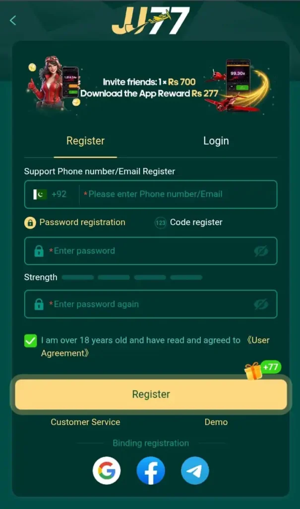 JJ77 game download login or registration steps