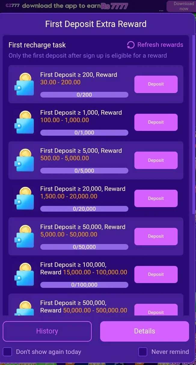 get daily bonusses and reward at CZ777 game 