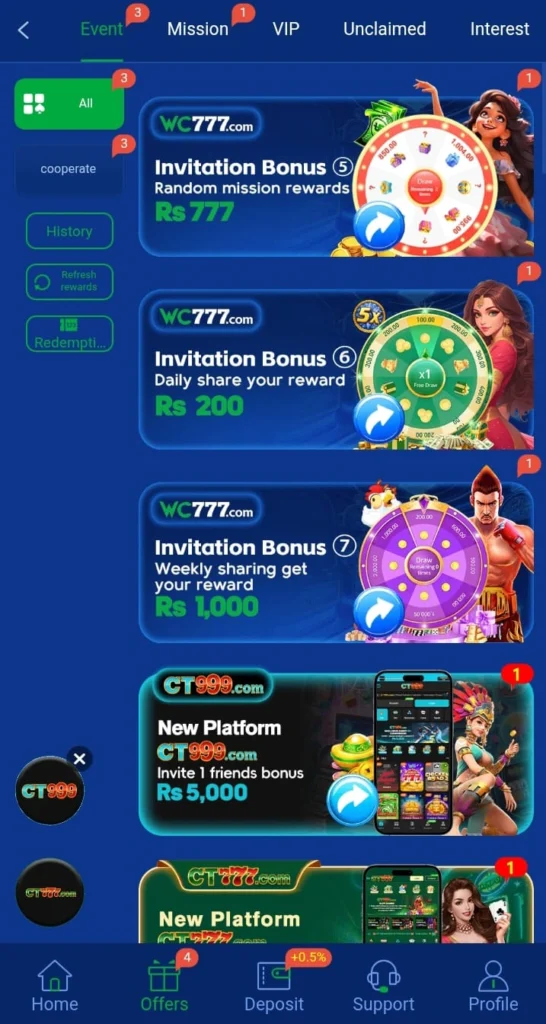 get bonus on wc777 game download