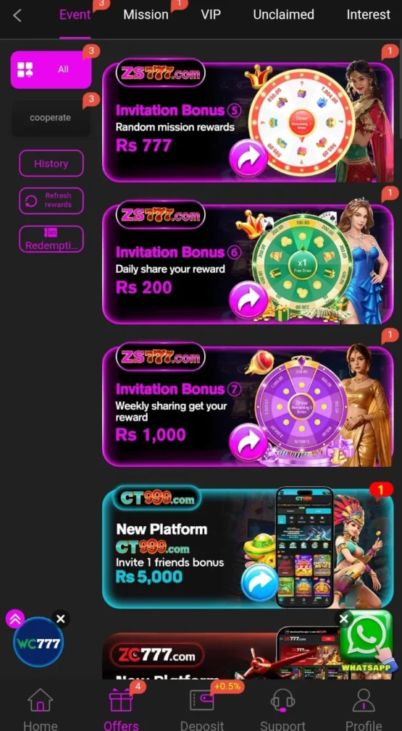 ZS777 game download and earn bonusses and daily free rewards